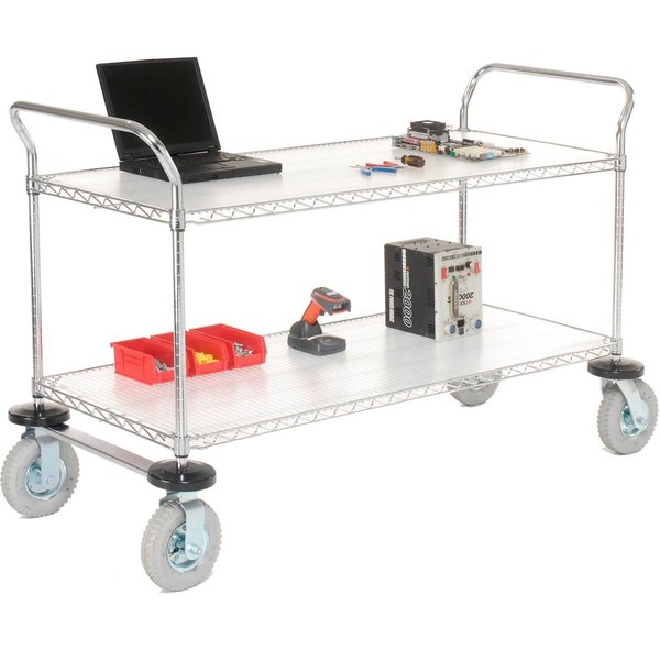 Nexel Chrome Utility Cart w/2 Shelves & Pneumatic Casters, 1200 lb. Cap, 36L x 18W x 42H 1836N2C